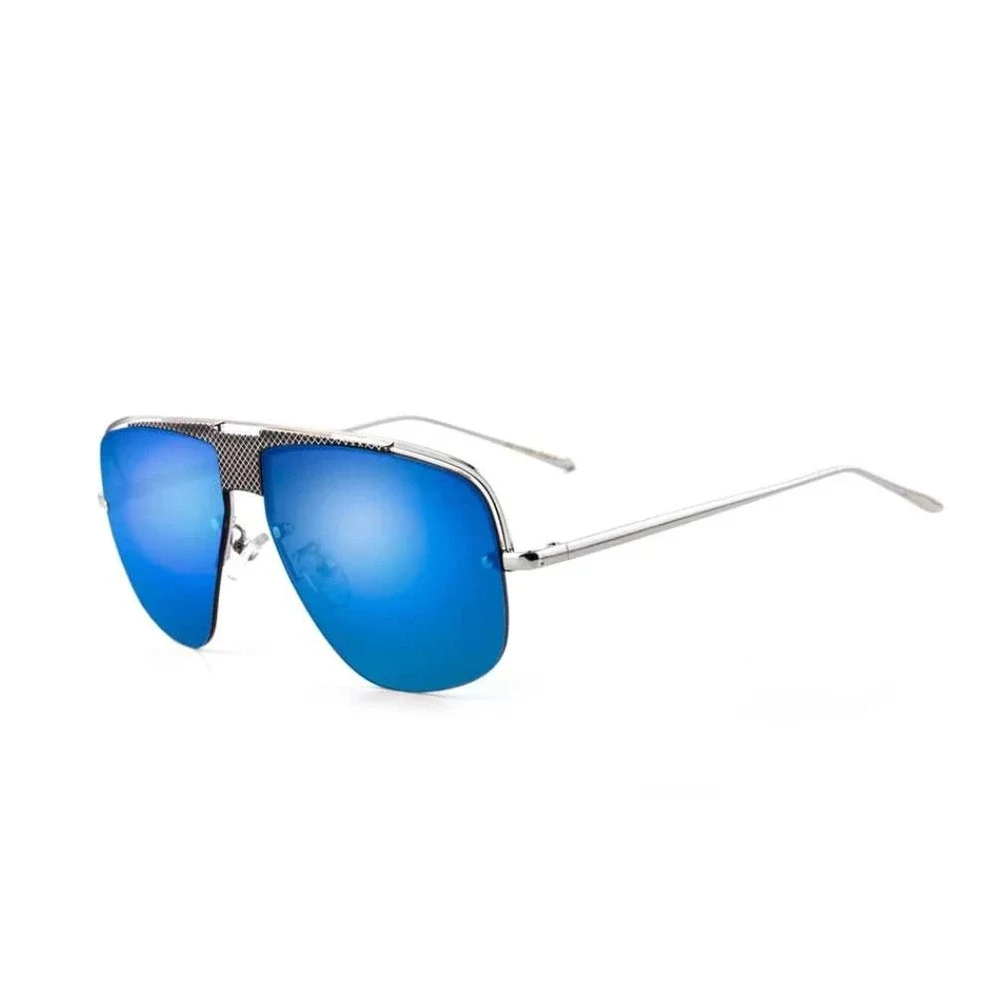Sunglasses‎ Silver Frame Blue Mirror Lens Fashion Men Classic Rimless Trendy New